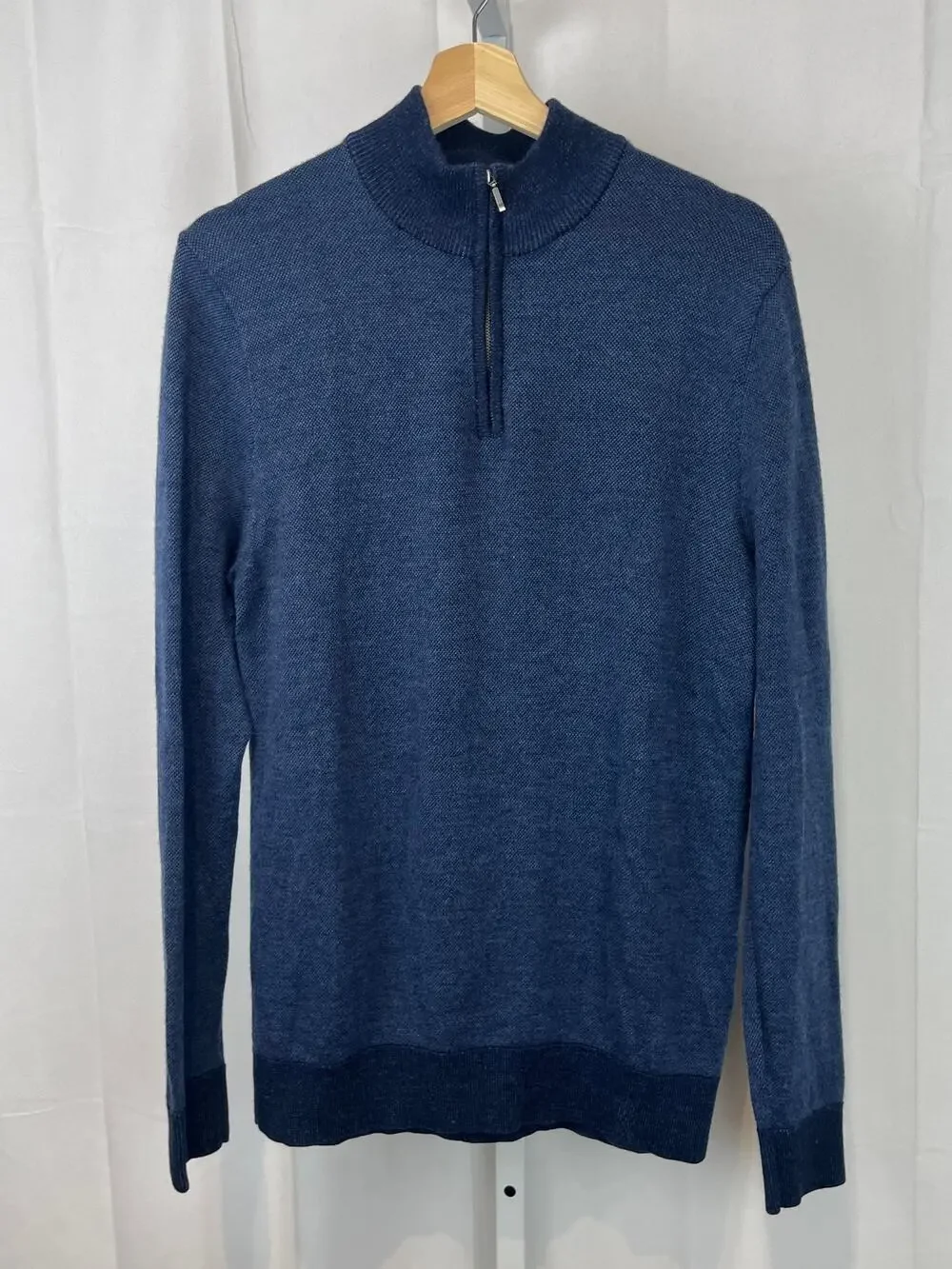 CHARLES TYRWHITT Extra Fine Merino Wool 1/4 Zip Pullover Sweater Blue Size M